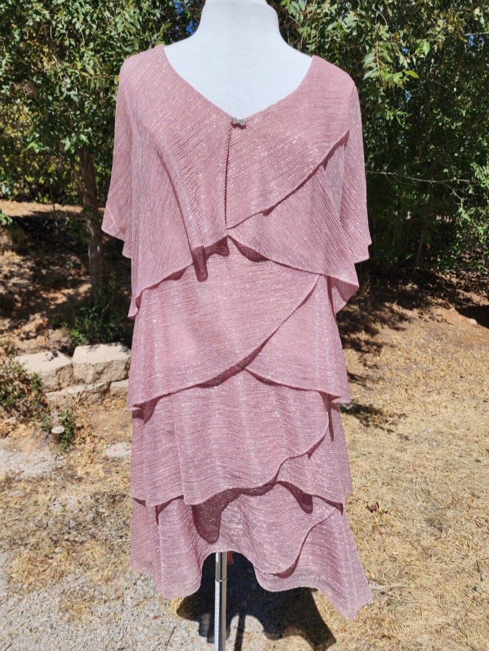 🪩🌷 SLNY S.L. Fashions Rose Petal Pink Wedding Guest Ruffle Tinsel Dress SZ 18